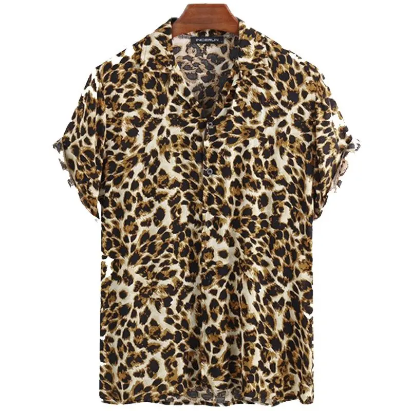 Camisas masculinas com estampa leopardo 3D, camisas soltas havaianas, roupas respiráveis, streetwear hip hop, tendência da moda, 2024