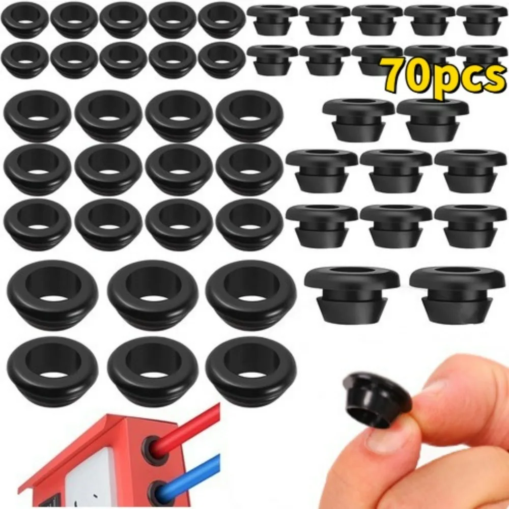Black Rubber Grommet Gasket Assortment Kit Single Sided Round Firewall Hole Plugs High Temperature Resistance Wire Protector