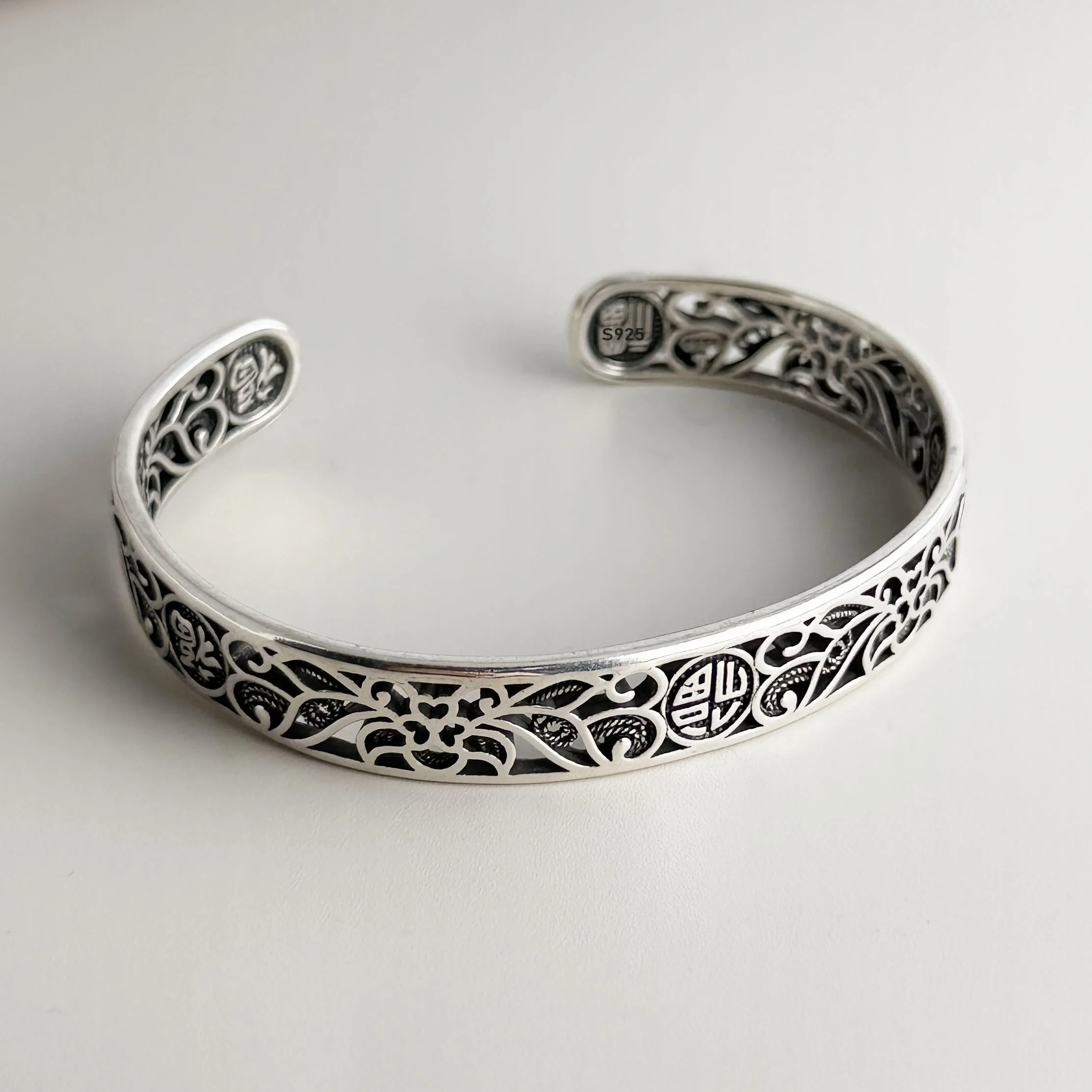 925 Sterling Silver Bracelets for Women Men String Accessories Retro Hollow Pattern Pendant Party Jewelry Gift