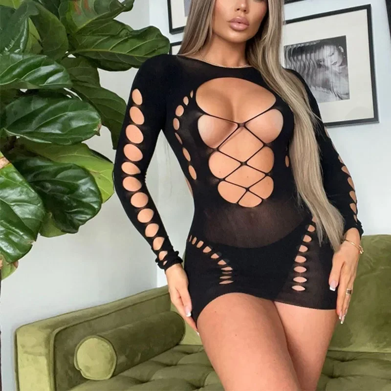 Robe en résille pour femme, Lingerie Sexy, body noir, sous-vêtements en maille, vêtements érotiques, Lingerie de star du porno, Costume porno, ensemble sexuel