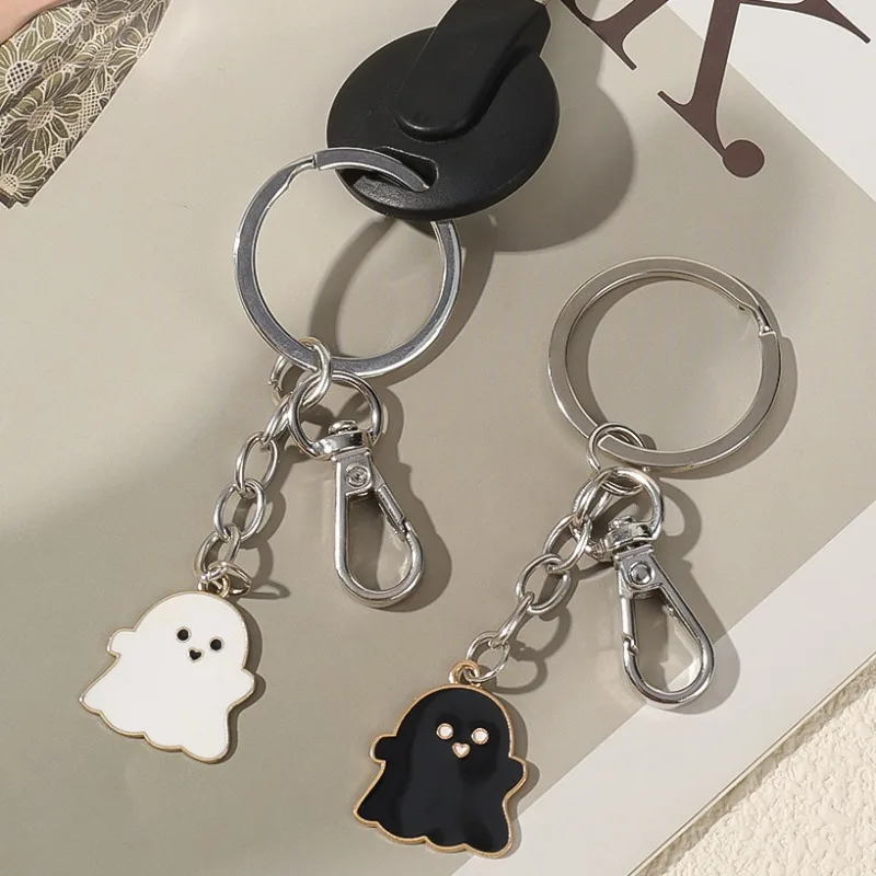 Funny Lovely Black White Ghost Keychain Cute Trend School Bag Car Key Pendant Couple New Friendship Gift Keyring