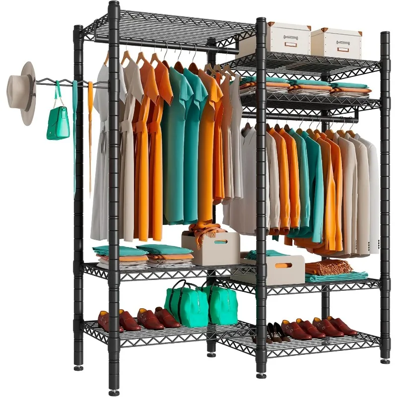 

Heavy Duty Rolling Garment Rack,Portable Clothes Rack for Hanging Clothes,Clothing Rack,Wardrobe Storage Rack with 3 Shelves