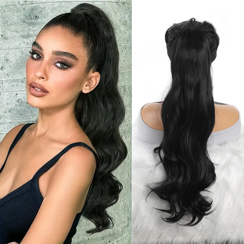 Drawstring layered curly large wave ponytail fiber wig ponytail wig for women heat-resistant wig, simple and comfortable to wear