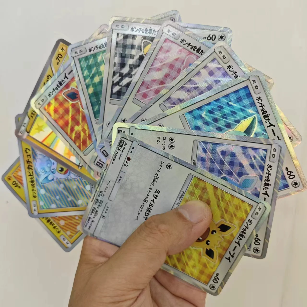 11Pcs/set PTCG Pokemon DIY Color Flash Pikachu Eeveelution Cosplay Card  Anime Figure Collection Card Toy Gift