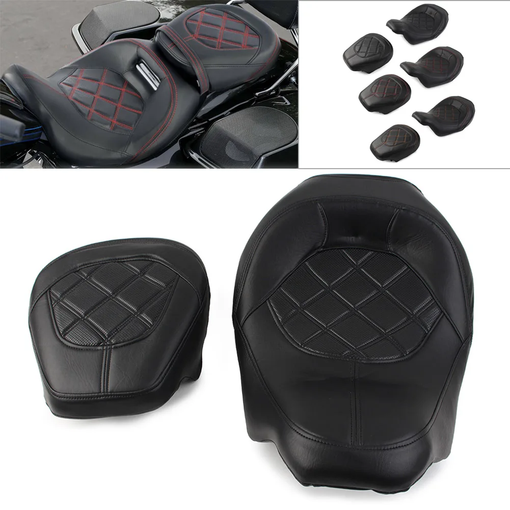 

Motorcycle Checker Suture Driver Passenger Front + Rear Seat Cover For Harley Davidson Touring Road Glide 2009-2022