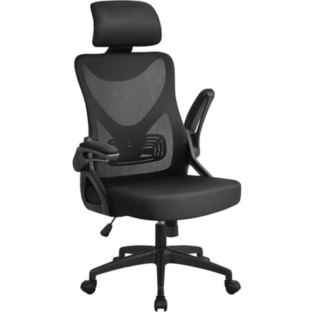 Ergonomic Office Chair with Headrest, Lumbar Support, Black | Breathable mesh high-back adjustable headrest, padded