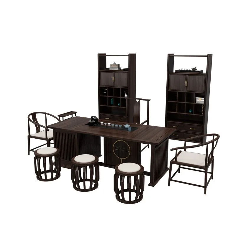 

New Chinese tea table, solid wood office large board table, ash wood tea table and chair combination