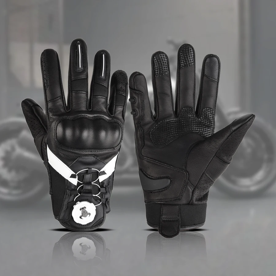 

Vintage Leather Motorcycle Gloves for Men Black Summer Wear-resistant Anti-slip Touchscreen Compatible Retro Motobiker