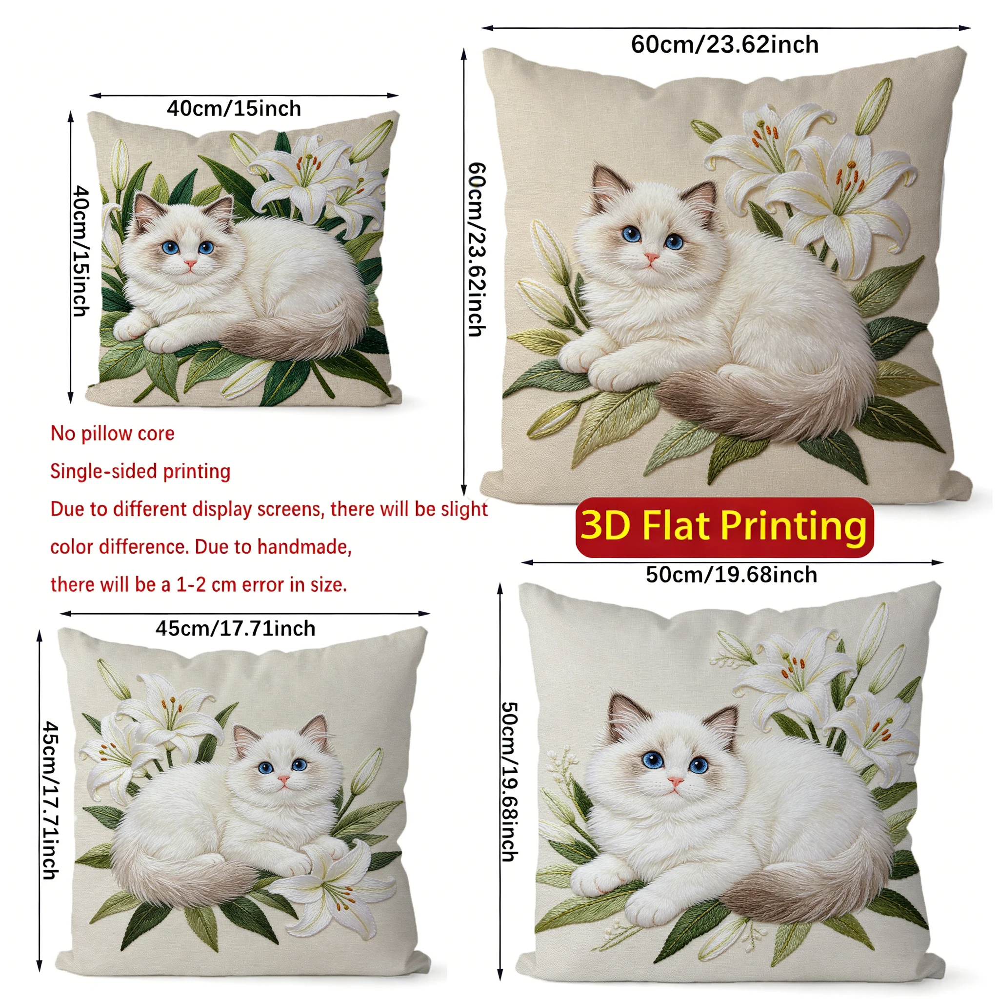 Cute Ragdoll Cat And Lily Floral Throw Pillow Covers Pattern Cushion Cover Suitable For Sofa Bedroom Car Pillow Cover