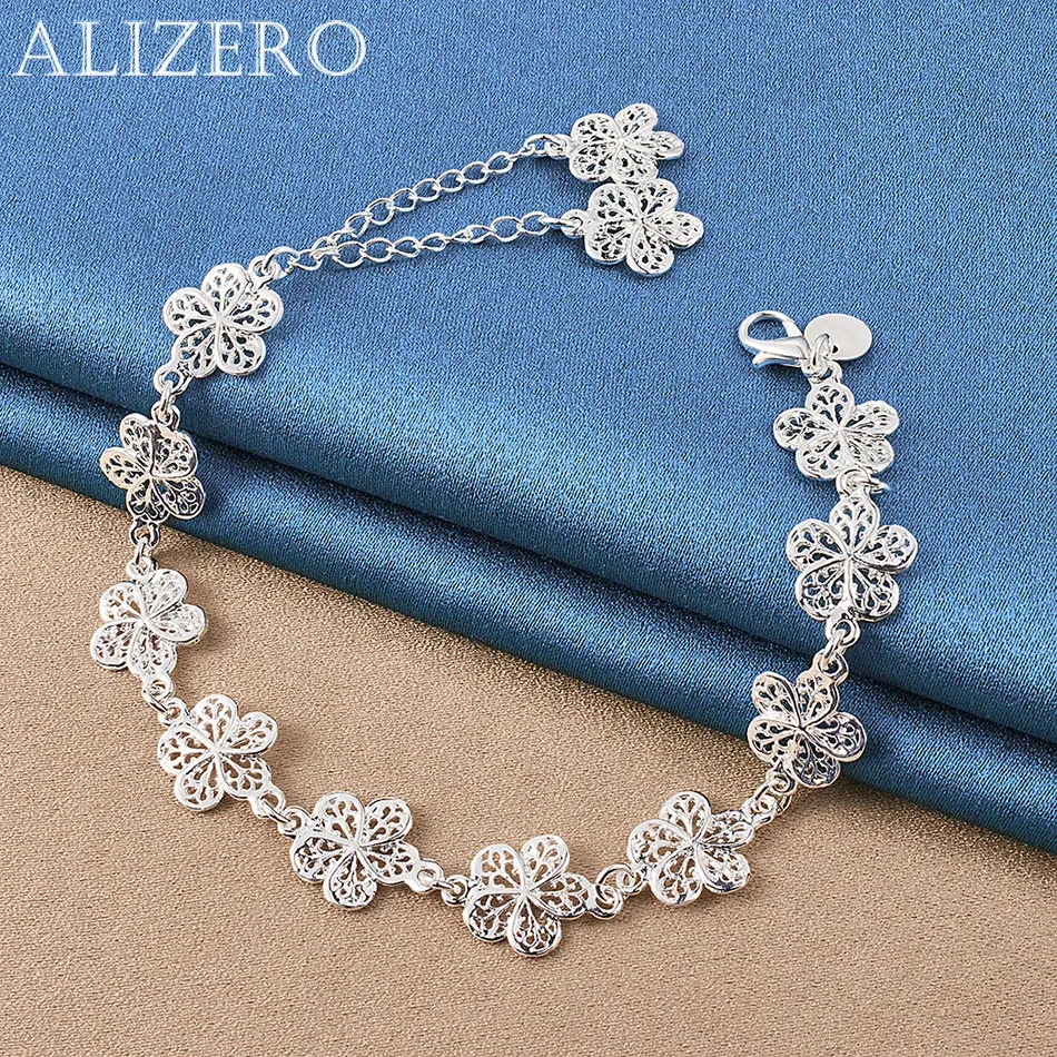 

ALIZERO 925 Sterling Silver Fine Flowers Bracelet For Women Fashion Creativity Accessories Wedding Party Jewelry Gift