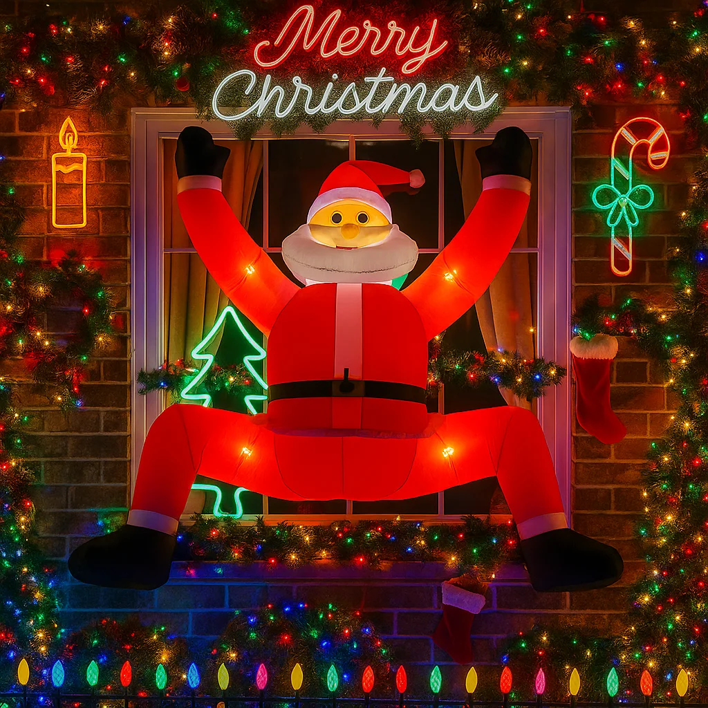 5.9FT Climbing Santa Claus Inflatable Christmas Decorations Xmas Ornaments Lights Outdoor Home Yard Holiday Party Decor Toys