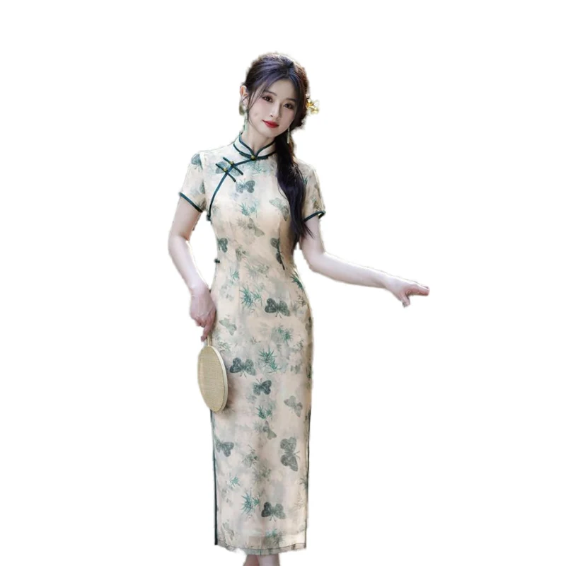 

Винтажное вечернее платье Cheongsam в китайском стиле, женское элегантное Ципао с цветочным принтом, Cheongsam, плюс Vestidos, новогодние платья