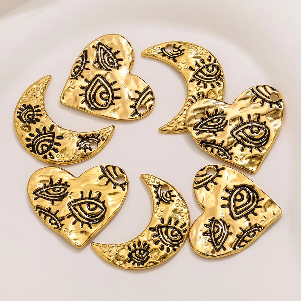 

2PCS Stainless Steel Charms Evil Eye Heart Moon Pendant Accessories DIY Earrings Necklace Gold-Plated Jewelry Making Materials