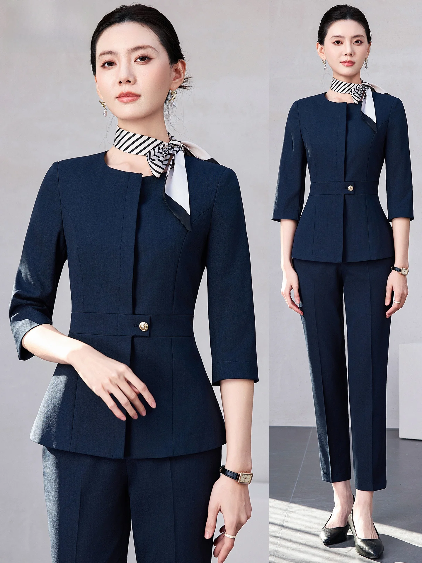 

Busin Suit Set Women's Summer Jewelry Store Hotel Front Desk Reception Work orm Profional Seven-Armored Thin