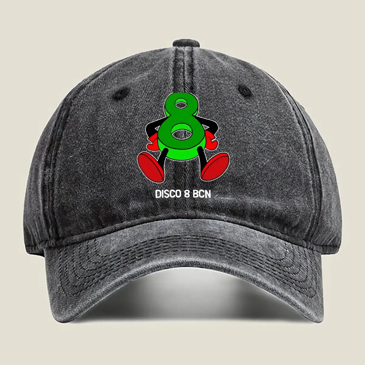 

“Disco 8 Character Fun, Cartoon Design” Washed Baseball Cap