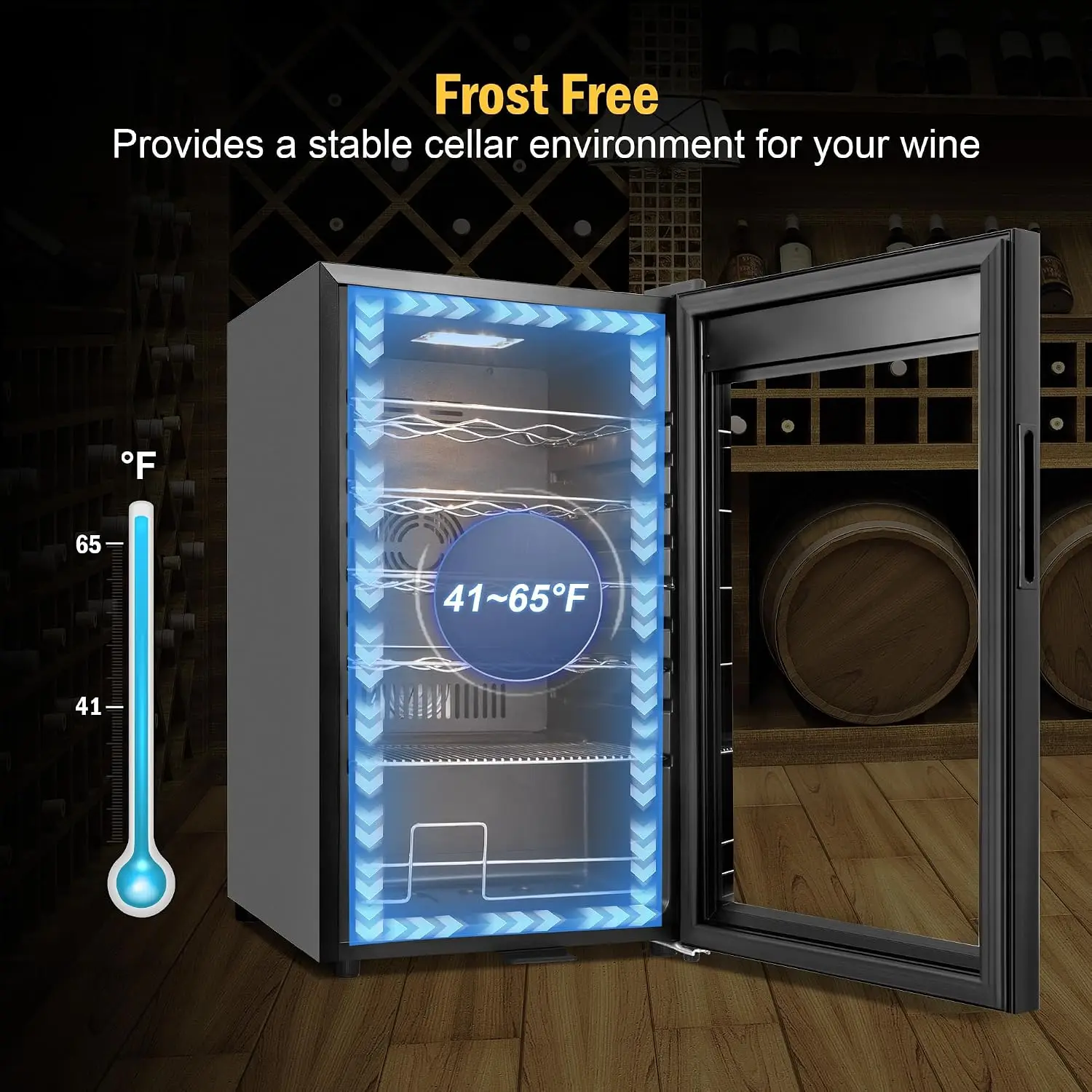 Wine Fridge 24 Bottles, Small Wine Cooler Refrigerator Freestanding with Digital Temperature Control Safety Lock, Frost, Custom - view 5