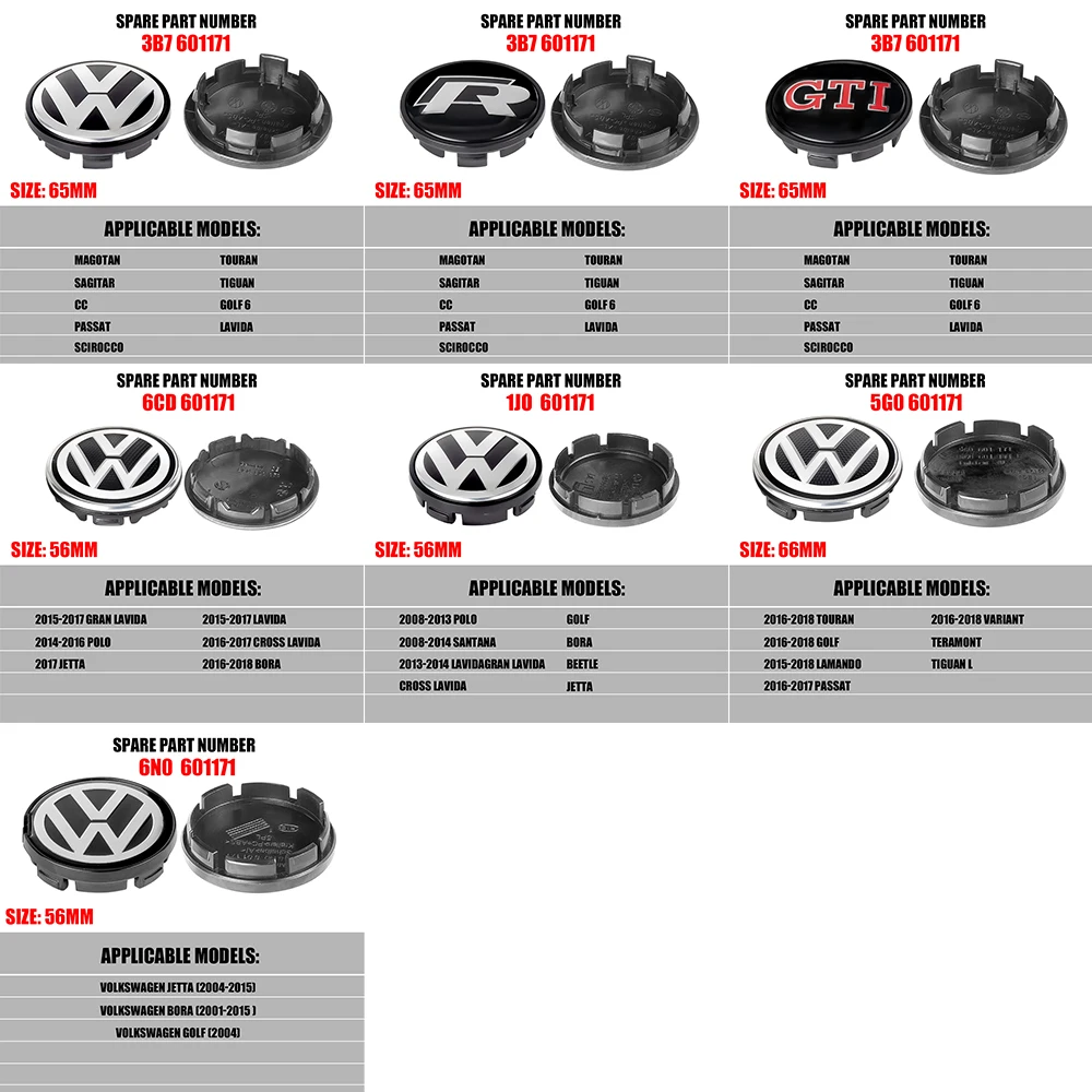 Original 56mm 65mm 66mm Car Wheel Center Hub Caps Covers For Volkswagen VW R GTI Emblem Auto Badge Hubcaps Decoration Accessorie