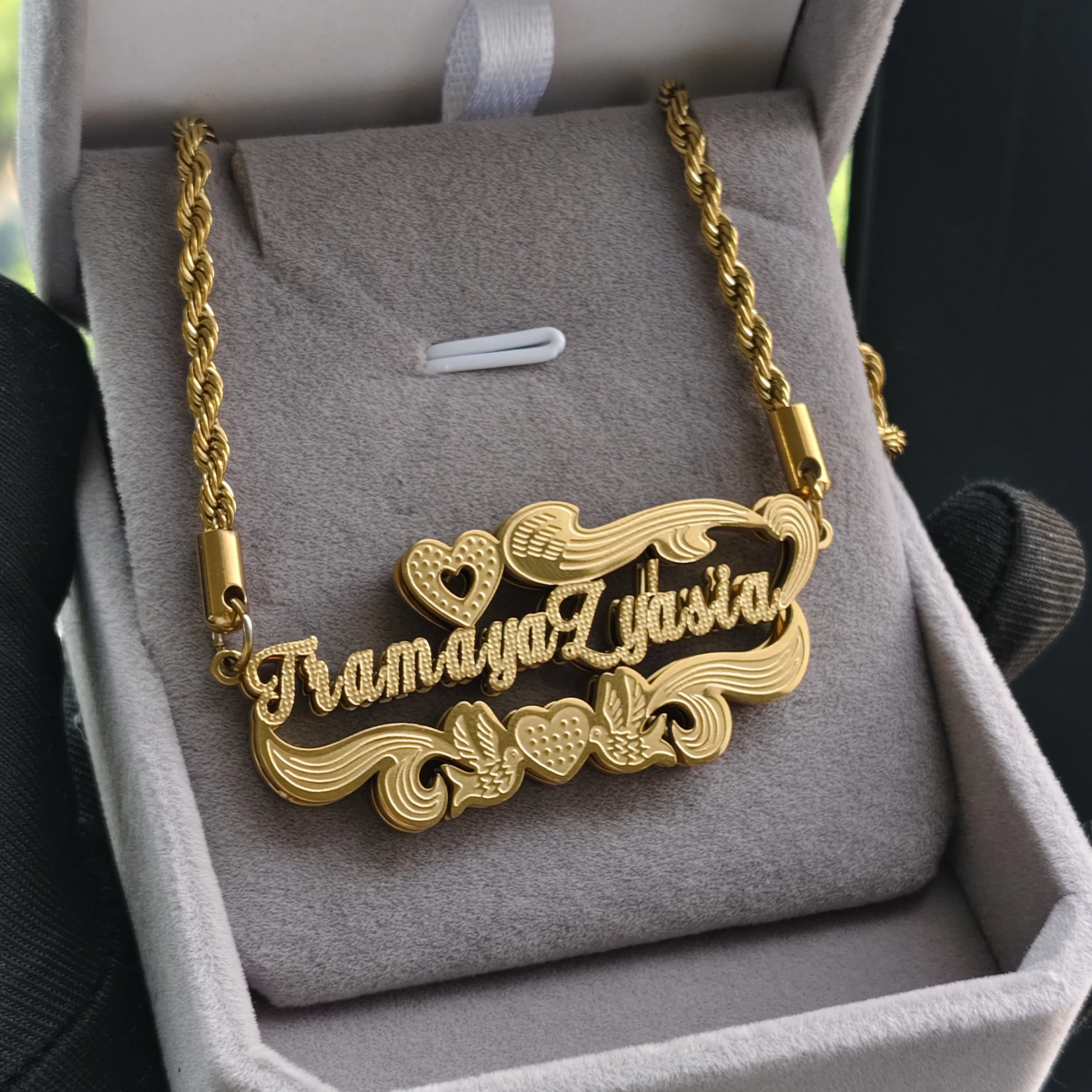 

DHQH New Customized Name Necklace/Pendant Personalized 3D Double Plate Two Color Necklace Personalized Nameplate Jewelry Gift
