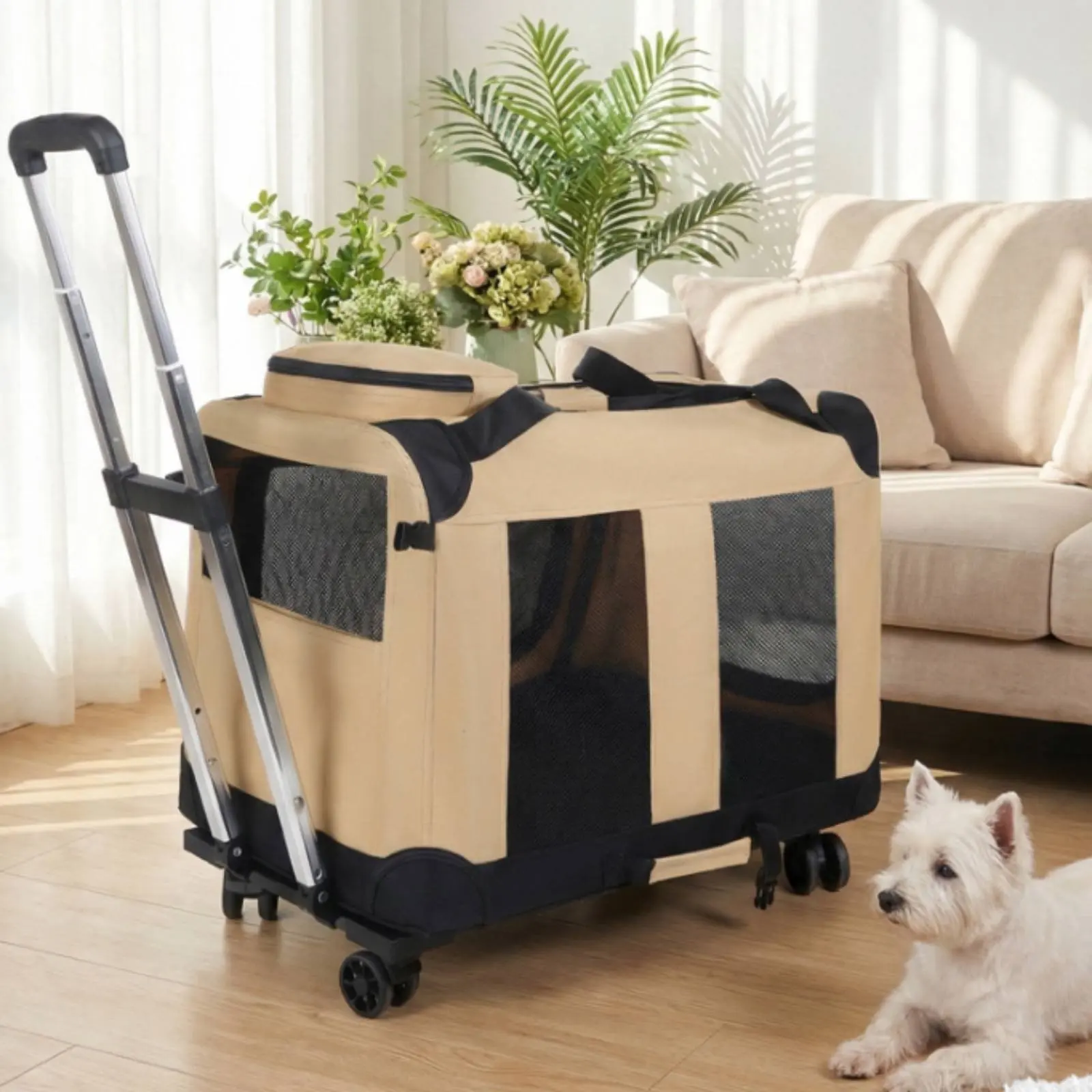 

Rolling Pet Carrier Portable Pet Trolley Bag Wheeled Feline Carrier Hand Carry Lightweight for Travel