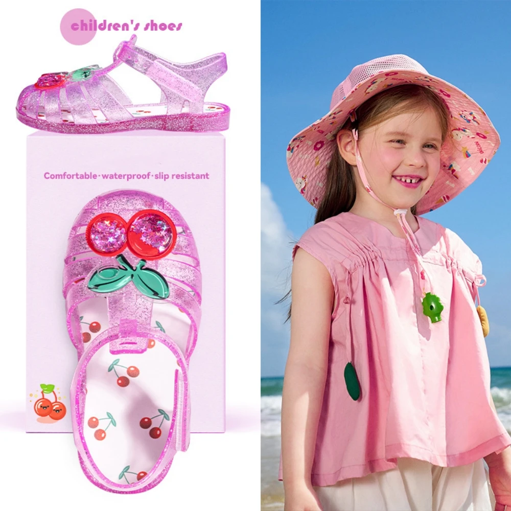 Children's Transparent Crystal Jelly Sandals Soft Non-Slip Sole Princess Roman Style for Summer Cute Kids Footwear