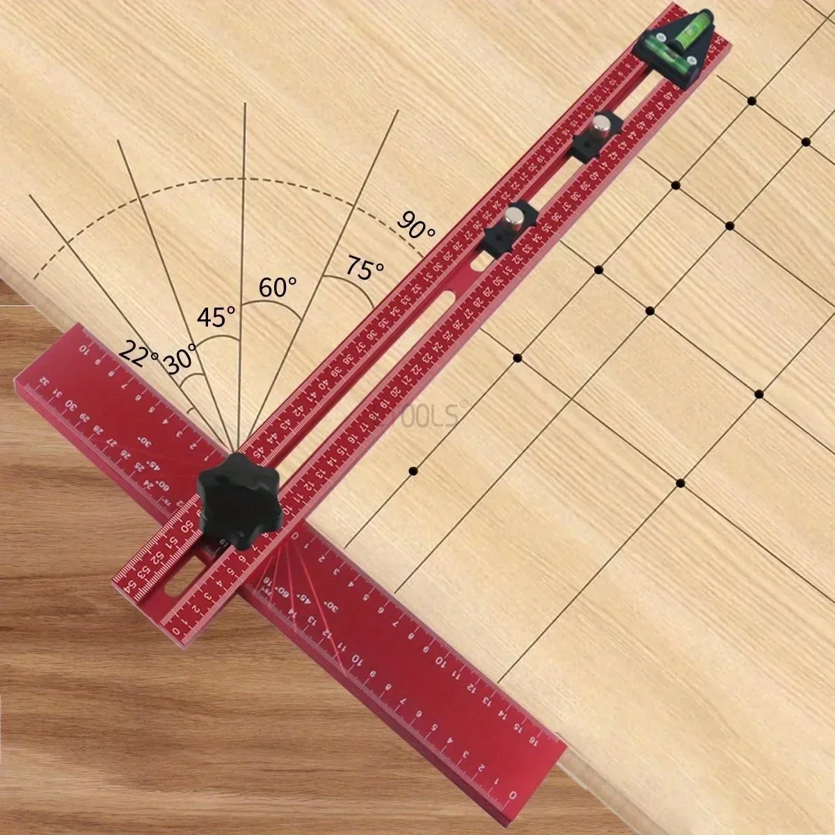 

Aluminum Alloy T-shaped Ruler Adjustable 2-in-1 Drilling Positioning Ruler 45/90 Woodworking Square Ruler Marking Measuring Tool