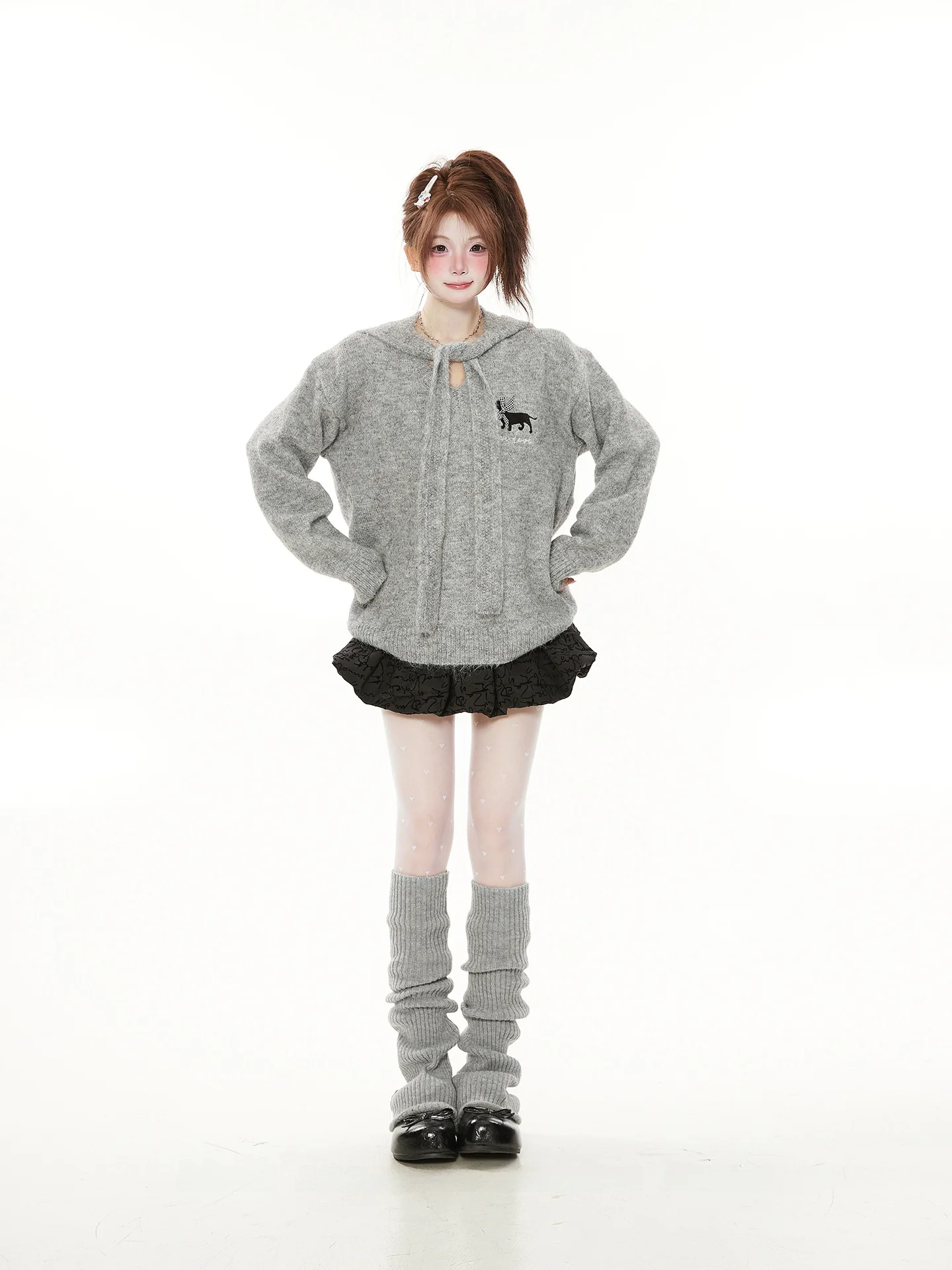 

Вязаный свитер с капюшоном и шарфом для женщин, весна-осень, уникальный, красивый, модный, из смесовой шерсти, с длинными рукавами, V-образным вырезом, на молнии