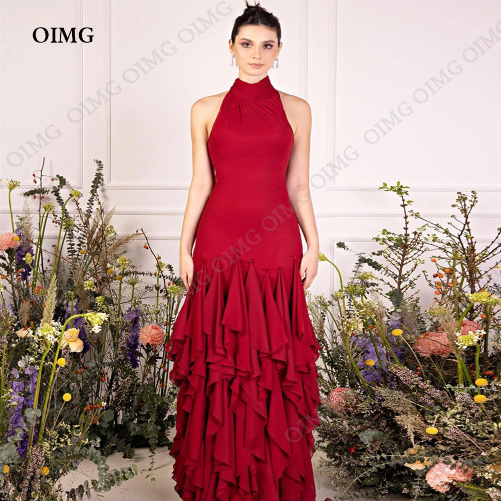 

OIMG Dark Burgundy Tiered Evening Dress Elegant Women's Dinner Party Prom Gowns Ruffles Formal Occasion Dresses 2024 New