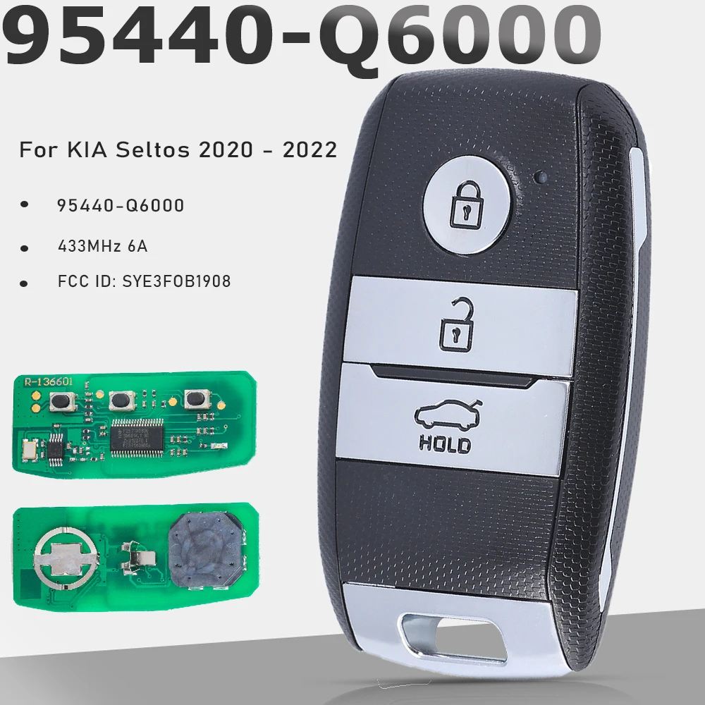 

KEYECU for KIA Seltos 2020 2021 2022 P/N: 95440-Q6000 SYE3FOB1908 3 Buttons Smart Remote 433MHz Key Fob