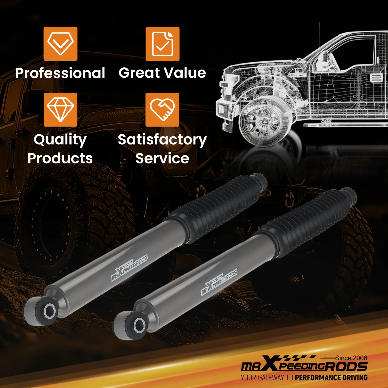 

0-4" Lift G1 Rear Shock Absorbers for Ram 2500 2WD/4WD 2014-2025 Steel