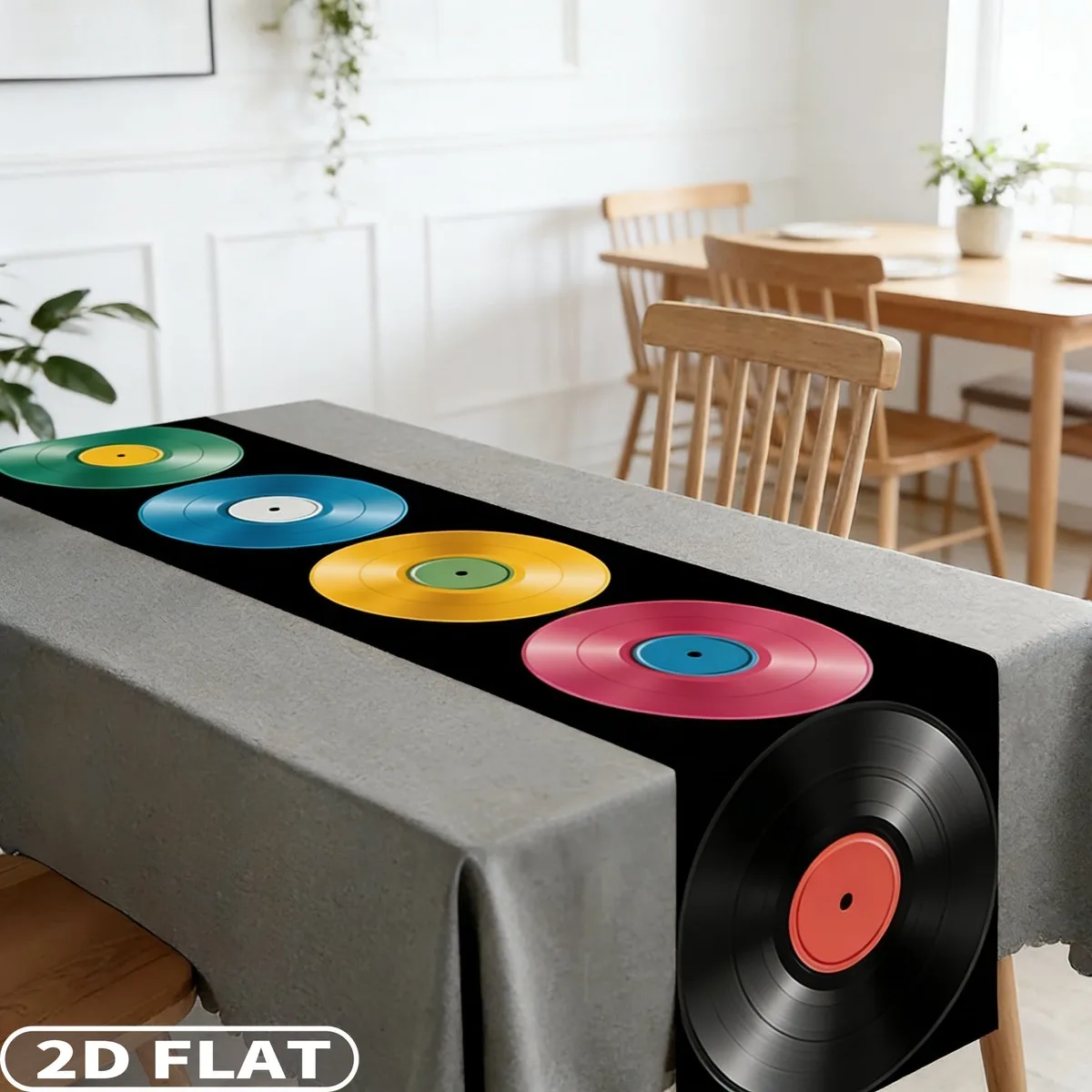 

2D FLAT 1pc Record Table Covers - Multiple Sizes Retro Music Theme Rectangular Dining Table Decor, Polyester Records Design