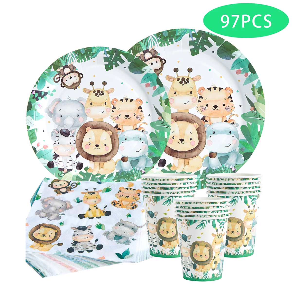 Jungle Birthday Decoration Animals Disposable Party Tableware Set Birthday Party Baby Shower Supplies