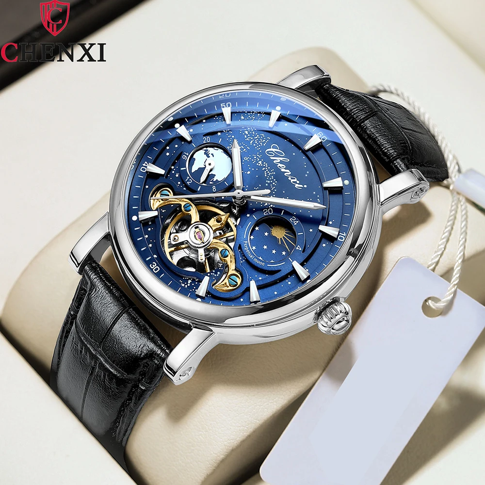 New CHENXI Mechanical Watches Top Brand Luxury Leather Strap Fashion Business Watch For Men Skeleton Automatic Watch Luminous