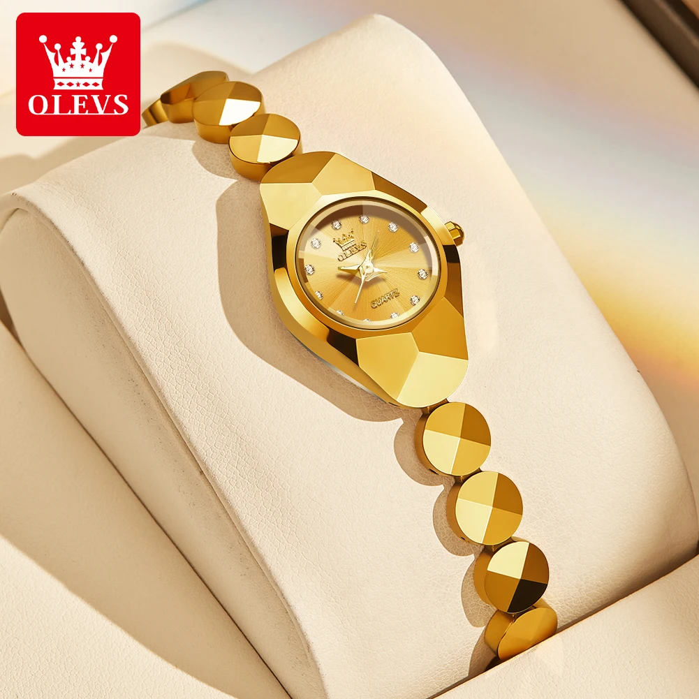 OLEVS แฟชั่นผู้หญิงนาฬิกาหรูหราทังสเตนสตีลควอตซ์นาฬิกาอารมณ์ทองยี่ห้อ Lady นาฬิกาข้อมือ