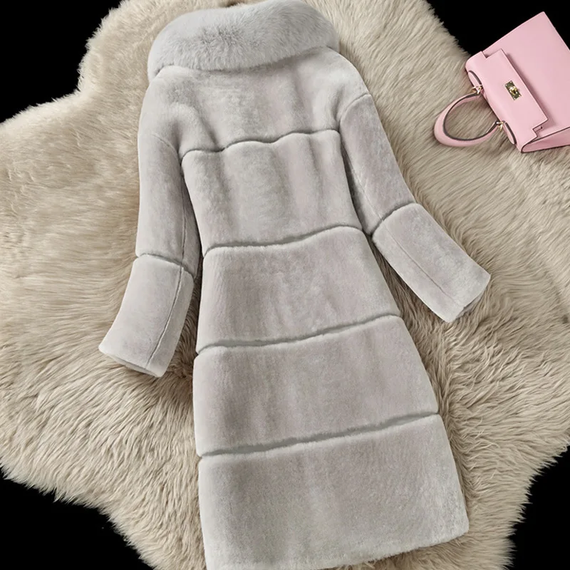 Winter Korean Version Women\'s New Faux Sheep Shearing Fur Coat Medium Length Faux Fur Collar Coat Office Lady Traf Parkas