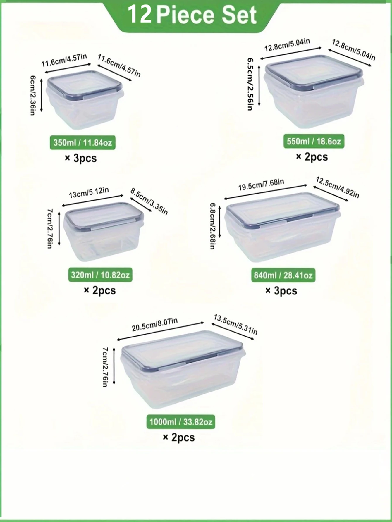 12pcs/Sealed food storage container with easy buckle lid, suitable for kitchen organizing fruits vegetables with labels and pens