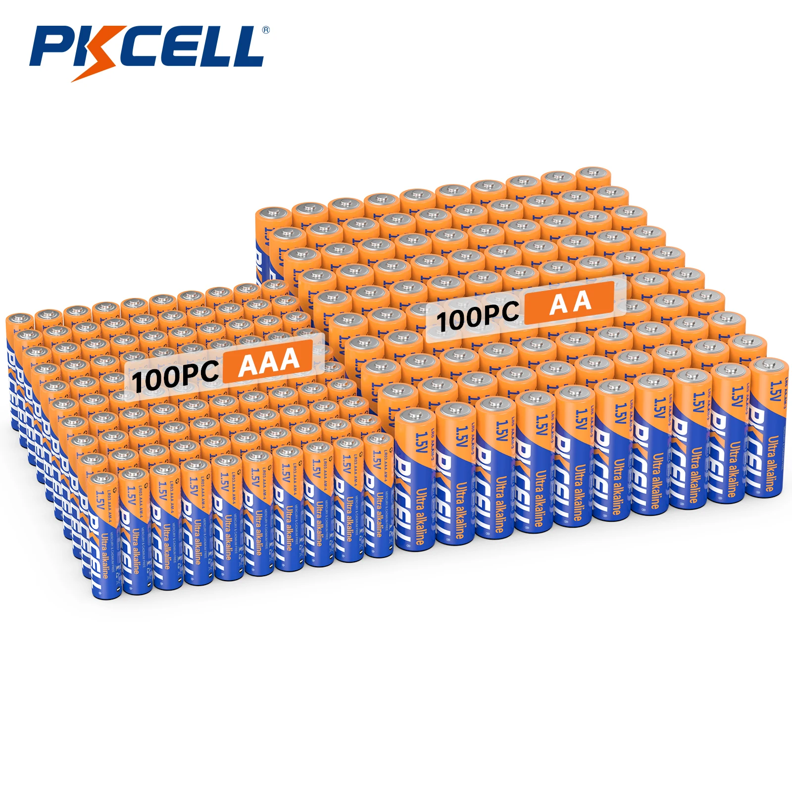 

PKCELL 100PC LR03 AAA Alkaline Batteries and 100PC LR6 AA Alkaline Batteries Reliable 1.5V Power for Flashlights Remotes