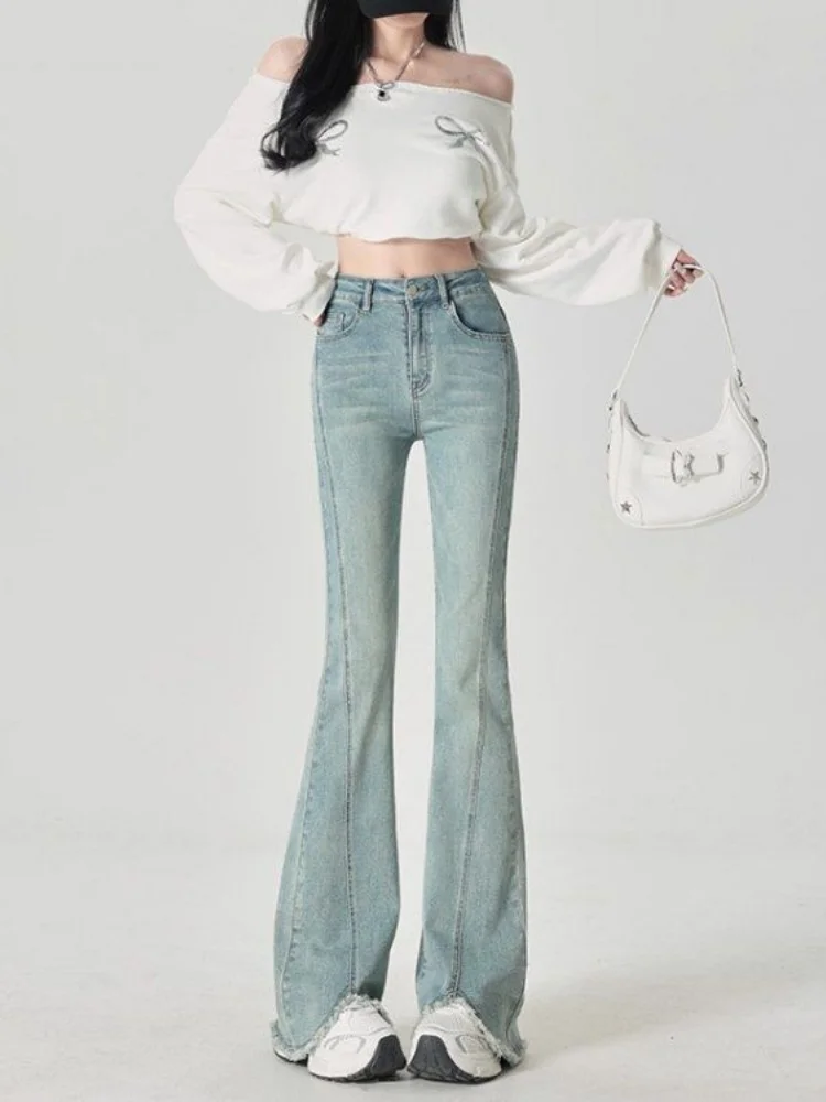 High Waist Flared Straight Leg Stretchy Denim Jeans Women's Spring Autumn plus Size Slimming Bootcut Floor Length Pants