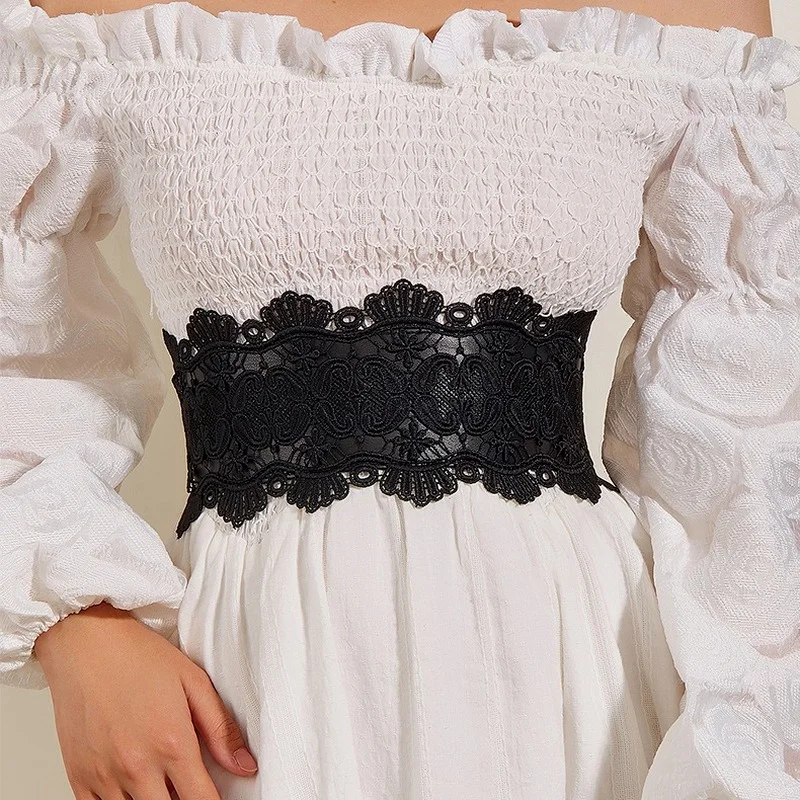 Luxury Fashion Lace Wide Women\'s Belt for Woman Dress Elastic Accessorizing The Belt Designer Black Pasek Cinturones Harajuku