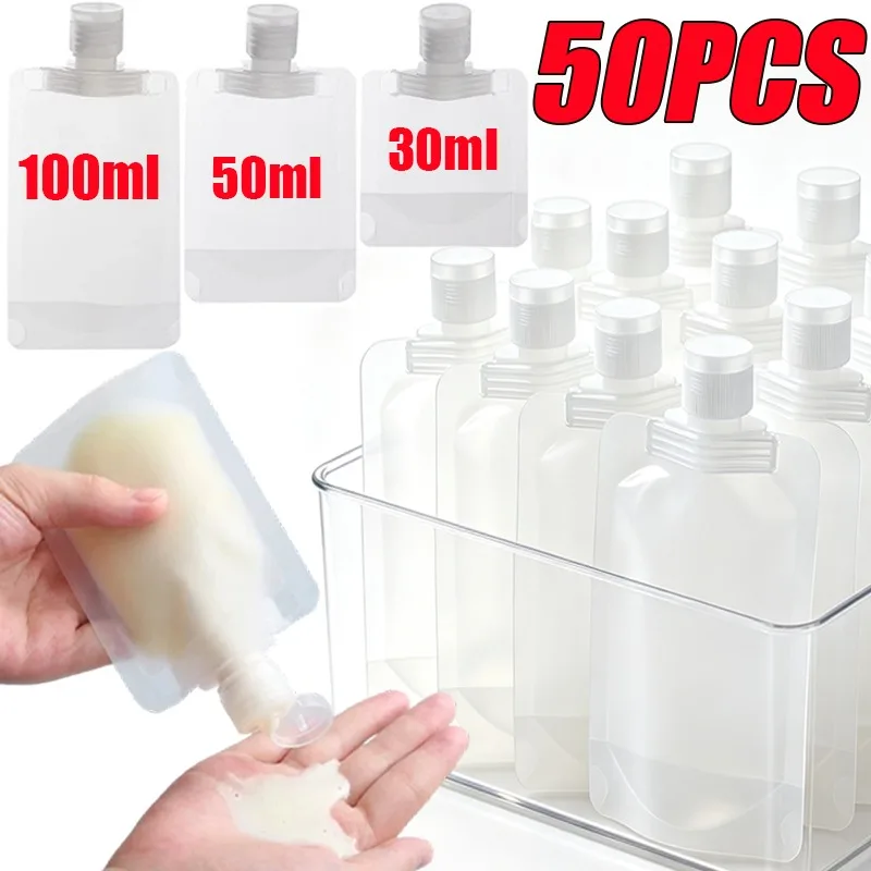 Refillable Travel Lotion Container Packaging Bags Transparent Toiletry Containers Lotion Shampoo Shower Gel Squeezable Bags