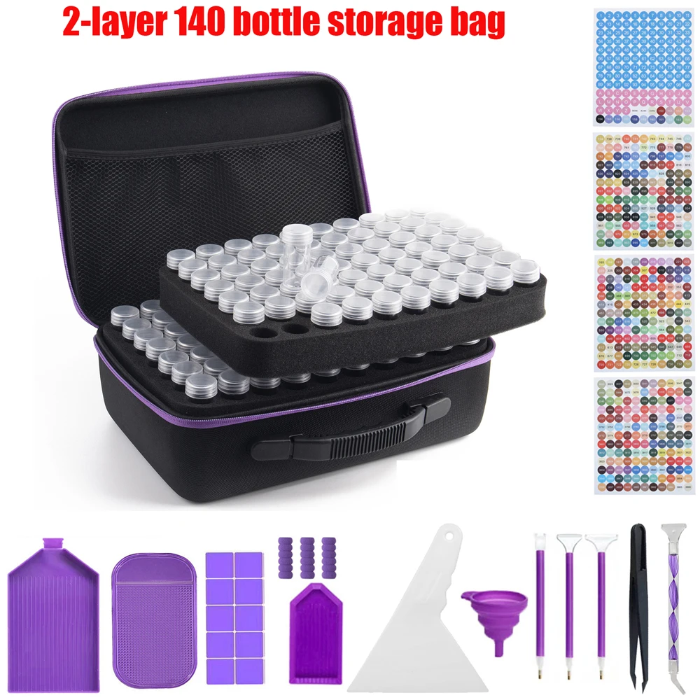 

Набор для хранения алмазной мозаики из 140 предметов: контейнер с этикетками-номерами, наклейками и воронкой, органайзер для бусин