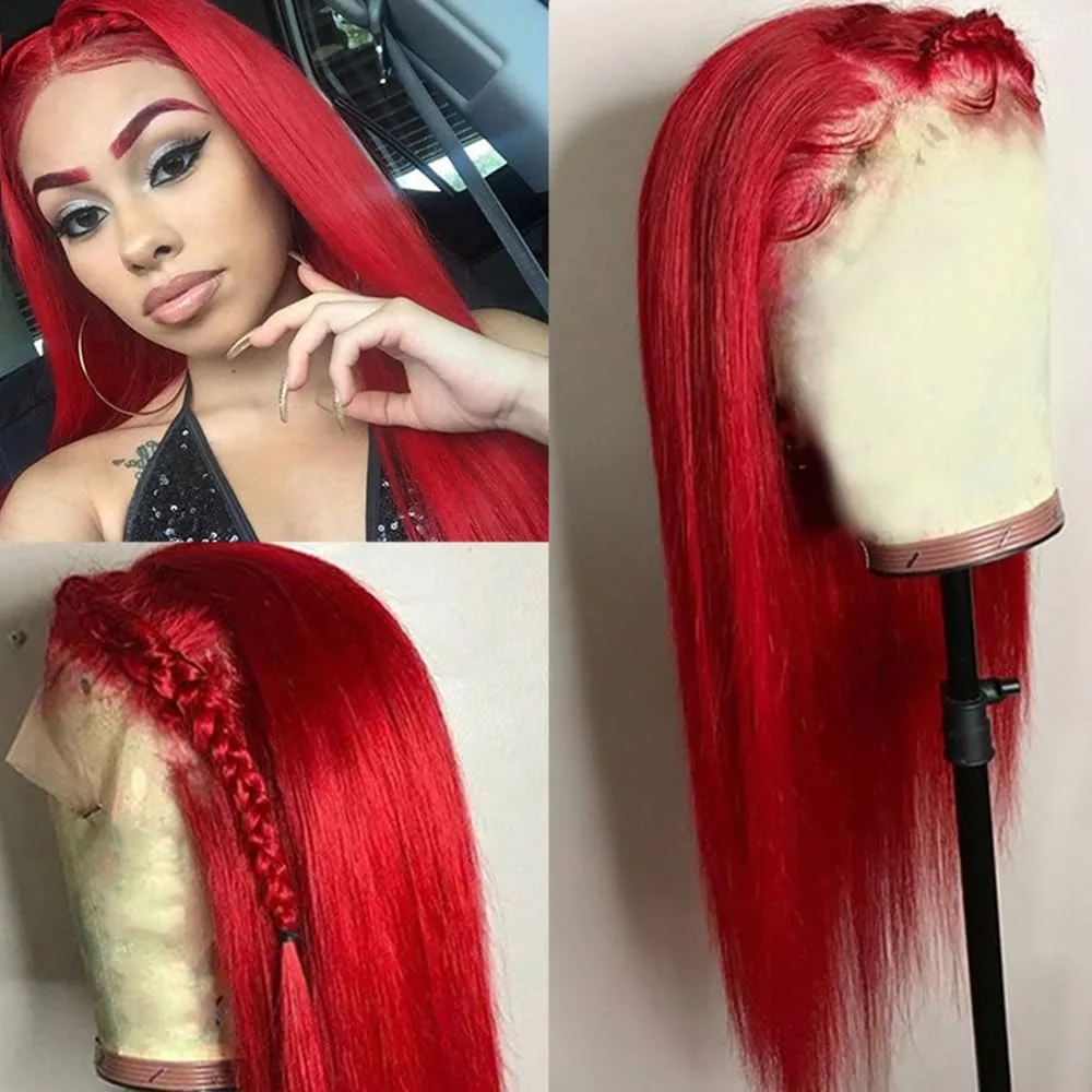 

Ярко-красный парик 13x4 HD с прямым кружевным фронтом, термостойкое волокно, без клея, синтетический, для повседневного использования и косплея, распродажа