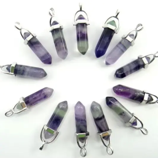 Natural stone fluorite Quartz Crystal Turquoises lapis tiger eye chakra pendant for diy Jewelry making necklace Accessories24pcs