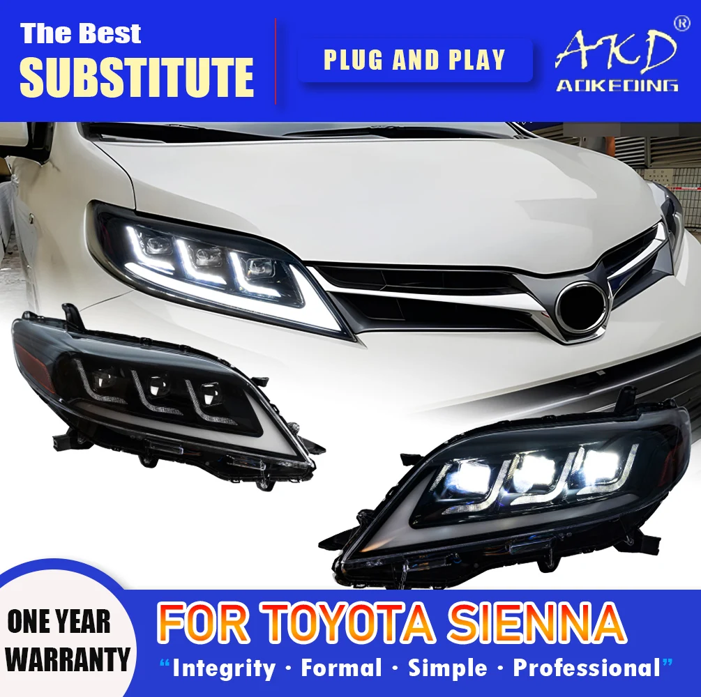 Lampa czołowa AKD dla Toyota Sienna LED reflektor 2011-2019 reflektory Sienna DRL Turn Signal światła drogowe Angel Eye soczewki projektora