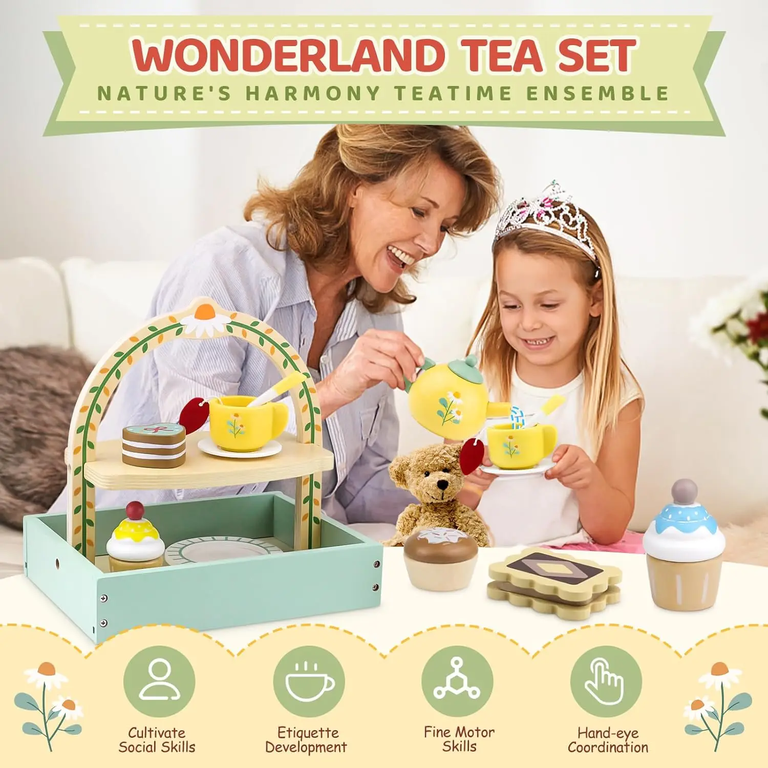 Afternoon Tea Set Pretend Wooden Kitchen Play Toys Cake Ice Cream Breakfast Role Play Game Learning Educational Toys For Kids