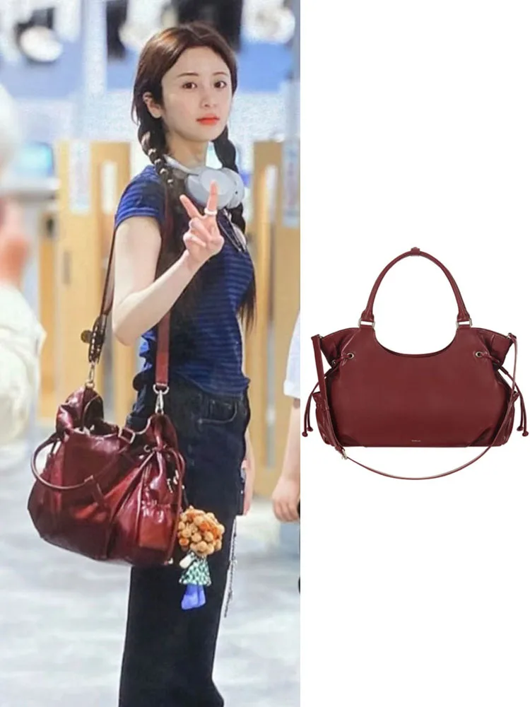 

NanGuo, новинка 2025, женская сумка Sle на одно плечо с наклонным крестом, красная сумка-тоут с иглами Dizzy, корейская женская сумка Sle