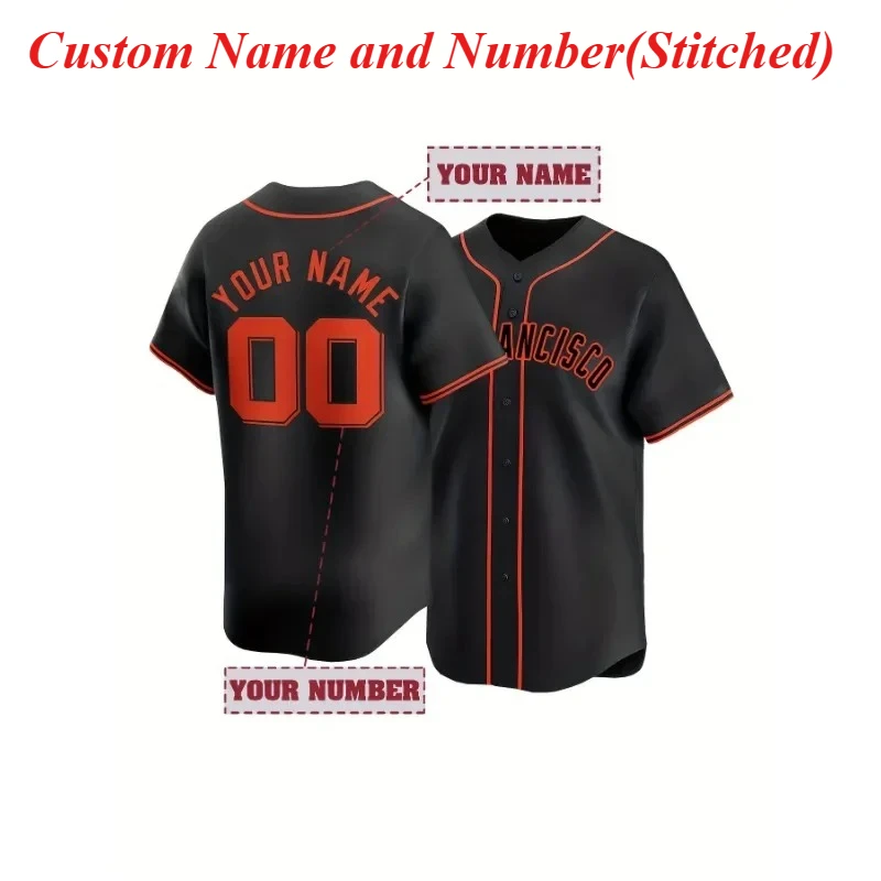 Customized Name And Number Men's Embroidery Baseball Jersey San Francisco Personalized Short Sleeve Button Down DIY Shirts