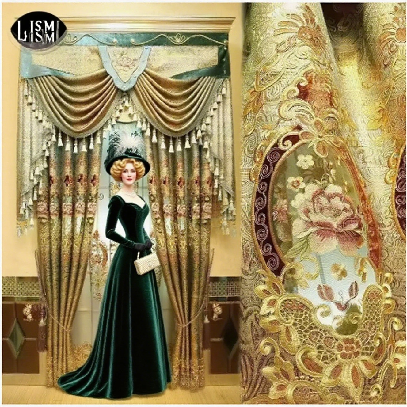 

Gold Gilded Embroidered Hollowed Out Velvet Curtains for Living Room Bedroom Partition Curtains Customized Villa Valance Tube