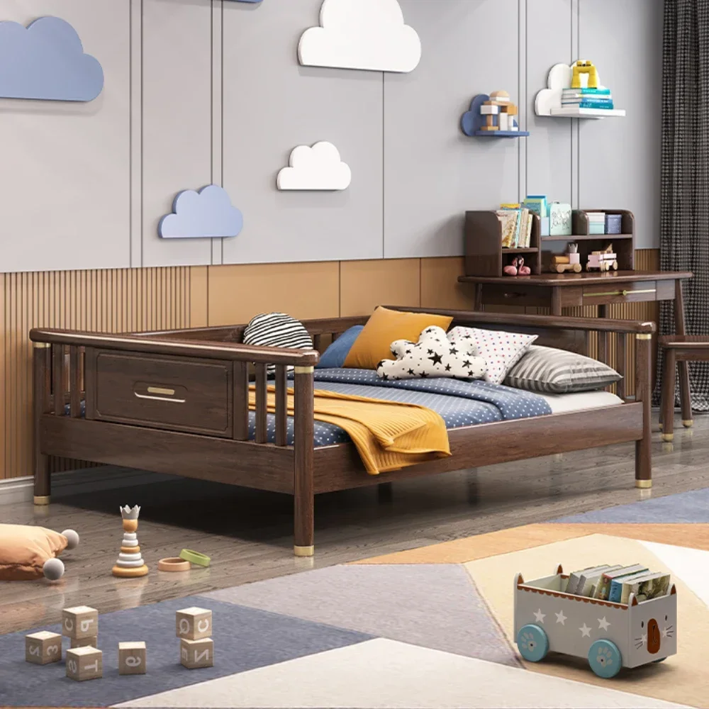 

New Chinese Style Walnut Bed Cabinet Integrated Combination Little Boy Bed Storage Bed