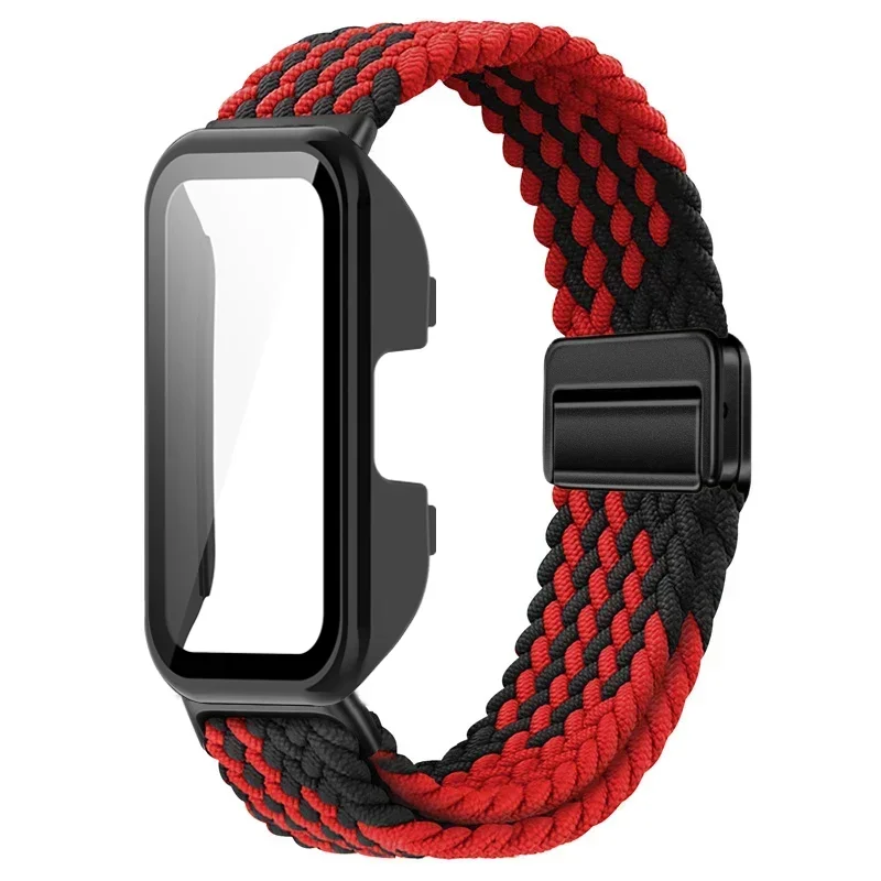 حافظة PC + حزام حلقة مضفر من النايلون لهاتف هواوي باند 10 9 8 سوار معصم مغناطيسي لهاتف هواوي باند 10 9 غطاء شل حزام الساعات