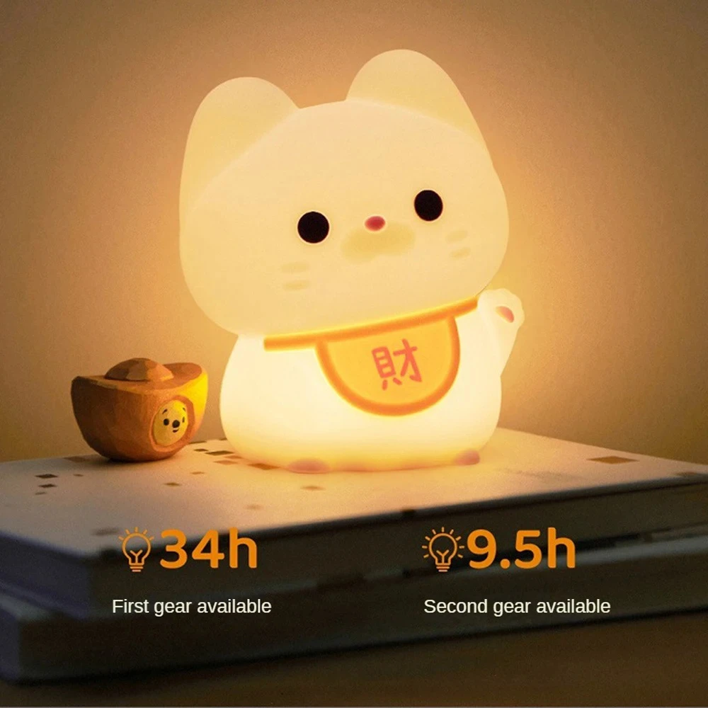 Cat Silicone Night Light for Children with Timer Usb Rechargeable Dimmiang Touch Lamp Sleeping Bedside Cartoon Animal Decor Gift